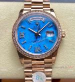 8+ Factory Rolex 36 'Gain Weight' DayDate Rose Gold-Turquoise blue Men Watch